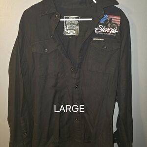 STURGIS Motorcycle Rally Black Long-Sleeve DENIM Shirt - Large